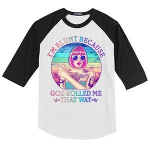 I'm Blunt Because God Rolled Me That Way Retro Tattoo Kids Colorblock Raglan Jersey