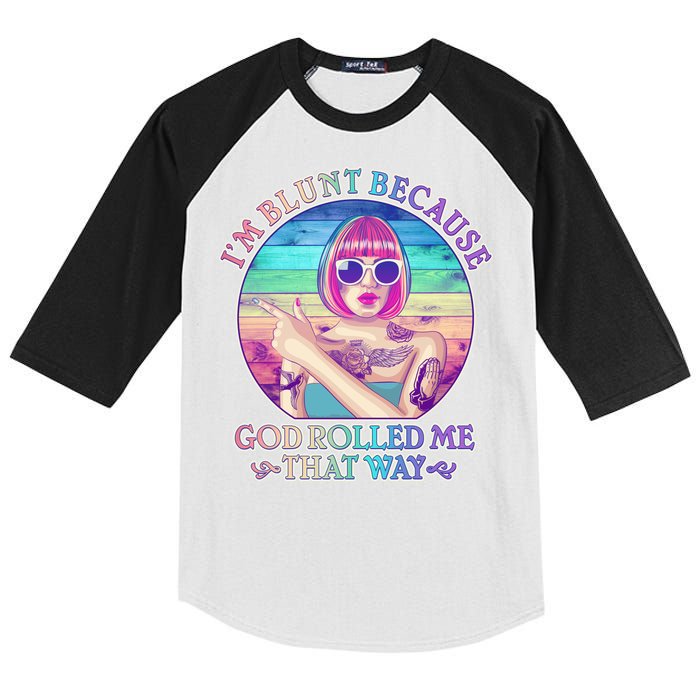 I'm Blunt Because God Rolled Me That Way Retro Tattoo Kids Colorblock Raglan Jersey