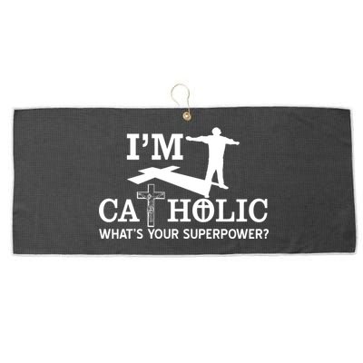 I'm Catholic Whats Your Superpower? Large Microfiber Waffle Golf Towel