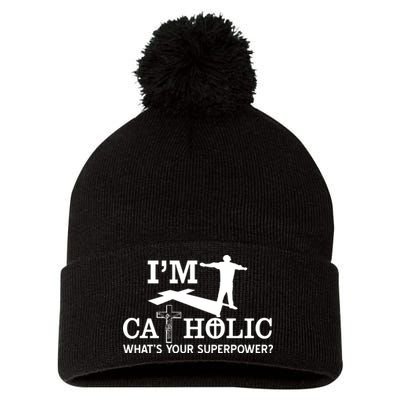 I'm Catholic Whats Your Superpower? Pom Pom 12in Knit Beanie