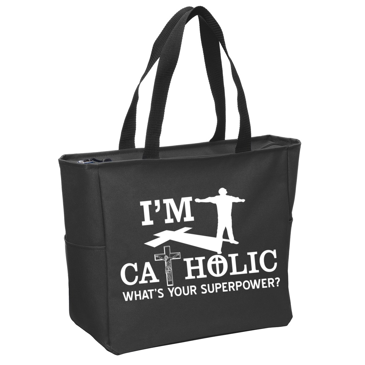I'm Catholic Whats Your Superpower? Zip Tote Bag