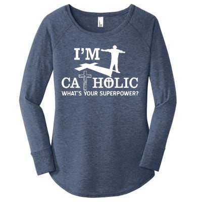 I'm Catholic Whats Your Superpower? Women's Perfect Tri Tunic Long Sleeve Shirt