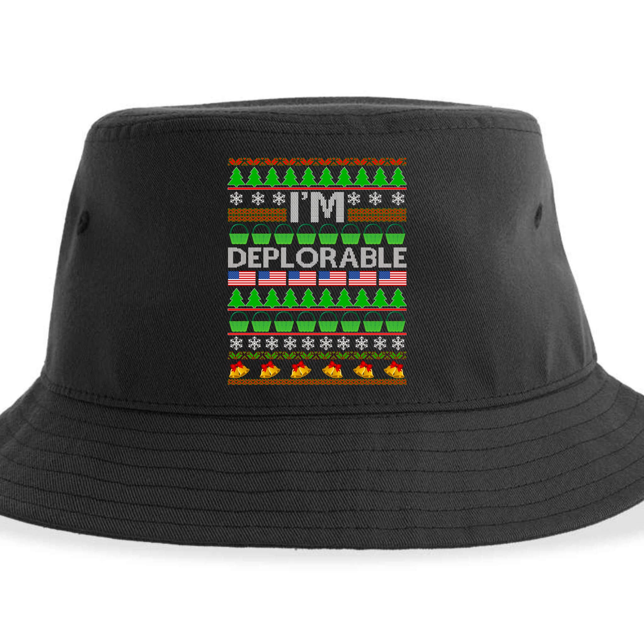 I'm Deplorable Donald Trump Ugly Christmas Sweater Design Sustainable Bucket Hat