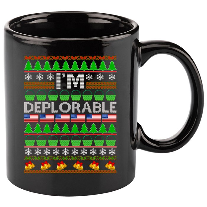 I'm Deplorable Donald Trump Ugly Christmas Sweater Design 11oz C Handle Ceramic Mug