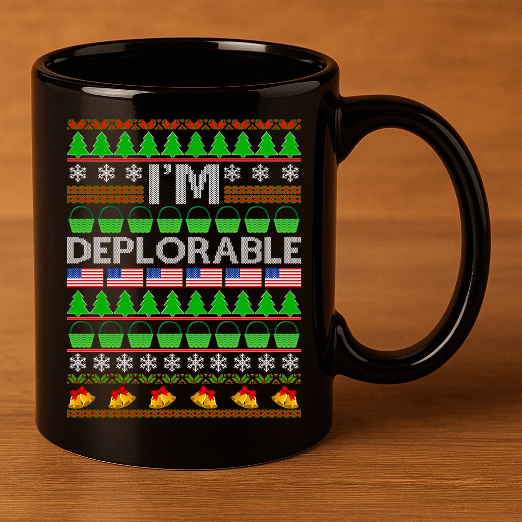 I'm Deplorable Donald Trump Ugly Christmas Sweater Design 11oz C Handle Ceramic Mug