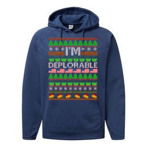 I'm Deplorable Donald Trump Ugly Christmas Sweater Design Performance Fleece Hoodie