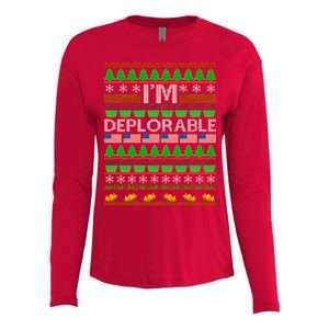 I'm Deplorable Donald Trump Ugly Christmas Sweater Design Womens Cotton Relaxed Long Sleeve T-Shirt