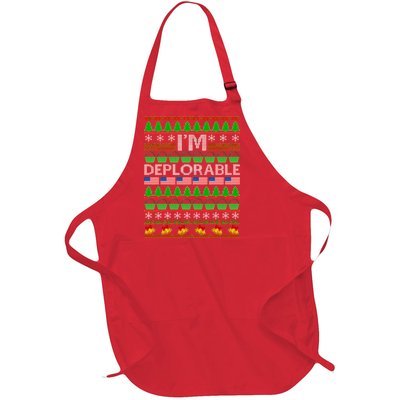 I'm Deplorable Donald Trump Ugly Christmas Sweater Design Full-Length Apron With Pockets