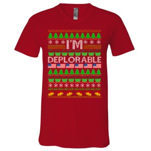 I'm Deplorable Donald Trump Ugly Christmas Sweater Design V-Neck T-Shirt