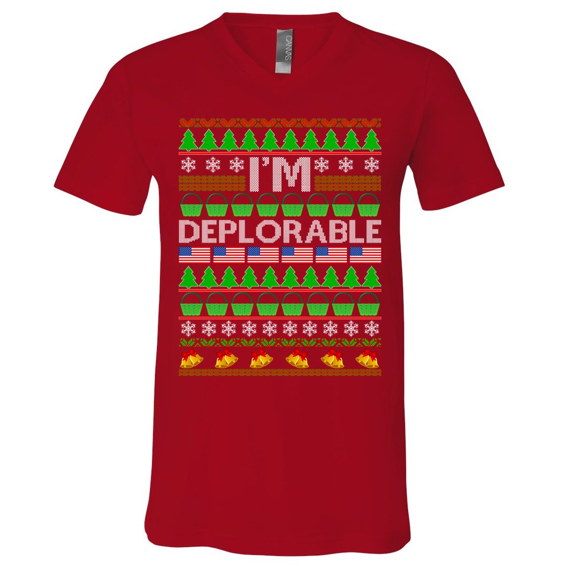 I'm Deplorable Donald Trump Ugly Christmas Sweater Design V-Neck T-Shirt