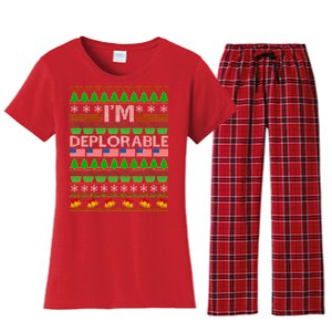 I'm Deplorable Donald Trump Ugly Christmas Sweater Design Women's Flannel Pajama Set