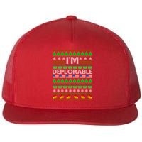 I'm Deplorable Donald Trump Ugly Christmas Sweater Design Flat Bill Trucker Hat