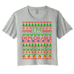 I'm Deplorable Donald Trump Ugly Christmas Sweater Design Women's Crop Top Tee