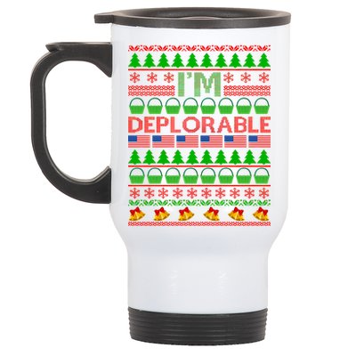 I'm Deplorable Donald Trump Ugly Christmas Sweater Design Stainless Steel Travel Mug