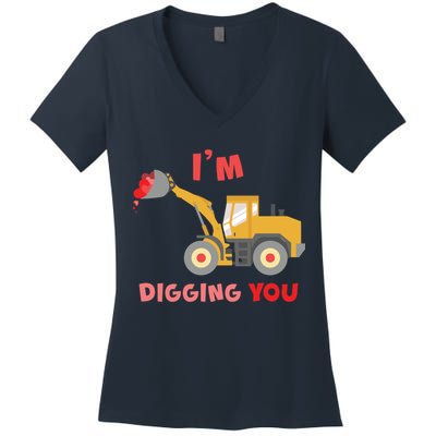 I'm Digging You Tractor Valentine's Day Women's V-Neck T-Shirt