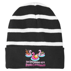 I'm Dreaming of a Pink Christmas Striped Beanie with Solid Band