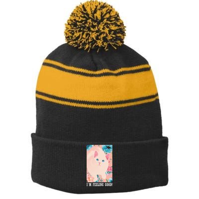 I'm Feel Good Cute Cat Stripe Pom Pom Beanie