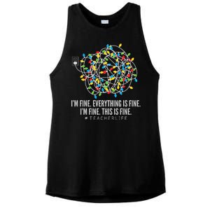 I'm Fine Everything Is Fine Teacher Life Christmas Lights Ladies PosiCharge Tri-Blend Wicking Tank