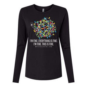 I'm Fine Everything Is Fine Teacher Life Christmas Lights Womens Cotton Relaxed Long Sleeve T-Shirt