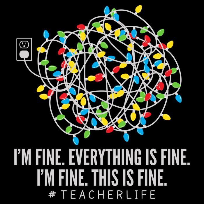 I'm Fine Everything Is Fine Teacher Life Christmas Lights Cooling Performance Crew T-Shirt