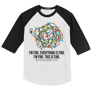 I'm Fine Everything Is Fine Teacher Life Christmas Lights Kids Colorblock Raglan Jersey