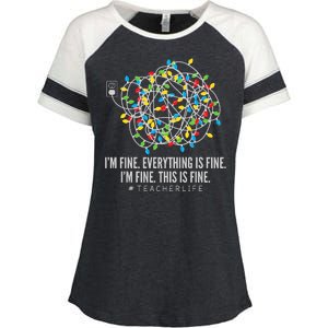 I'm Fine Everything Is Fine Teacher Life Christmas Lights Enza Ladies Jersey Colorblock Tee