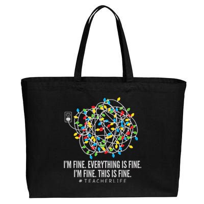 I'm Fine Everything Is Fine Teacher Life Christmas Lights Cotton Canvas Jumbo Tote