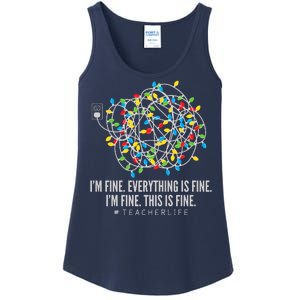 I'm Fine Everything Is Fine Teacher Life Christmas Lights Ladies Essential Tank