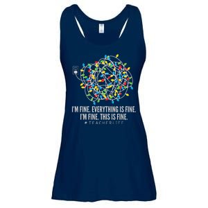 I'm Fine Everything Is Fine Teacher Life Christmas Lights Ladies Essential Flowy Tank