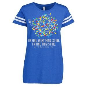 I'm Fine Everything Is Fine Teacher Life Christmas Lights Enza Ladies Jersey Football T-Shirt