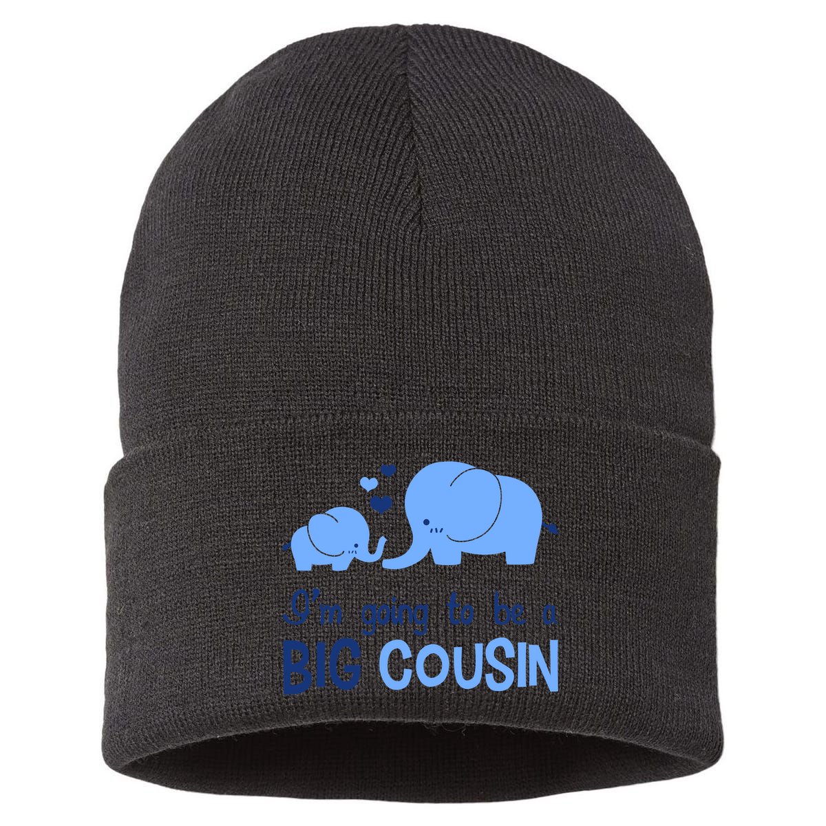 I'm Going To Be A Big Cousin Boy Elephant Sustainable Knit Beanie