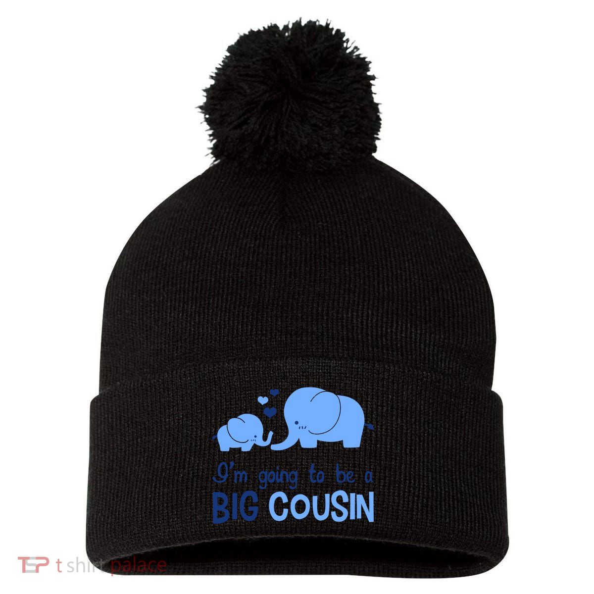 I'm Going To Be A Big Cousin Boy Elephant Pom Pom 12in Knit Beanie