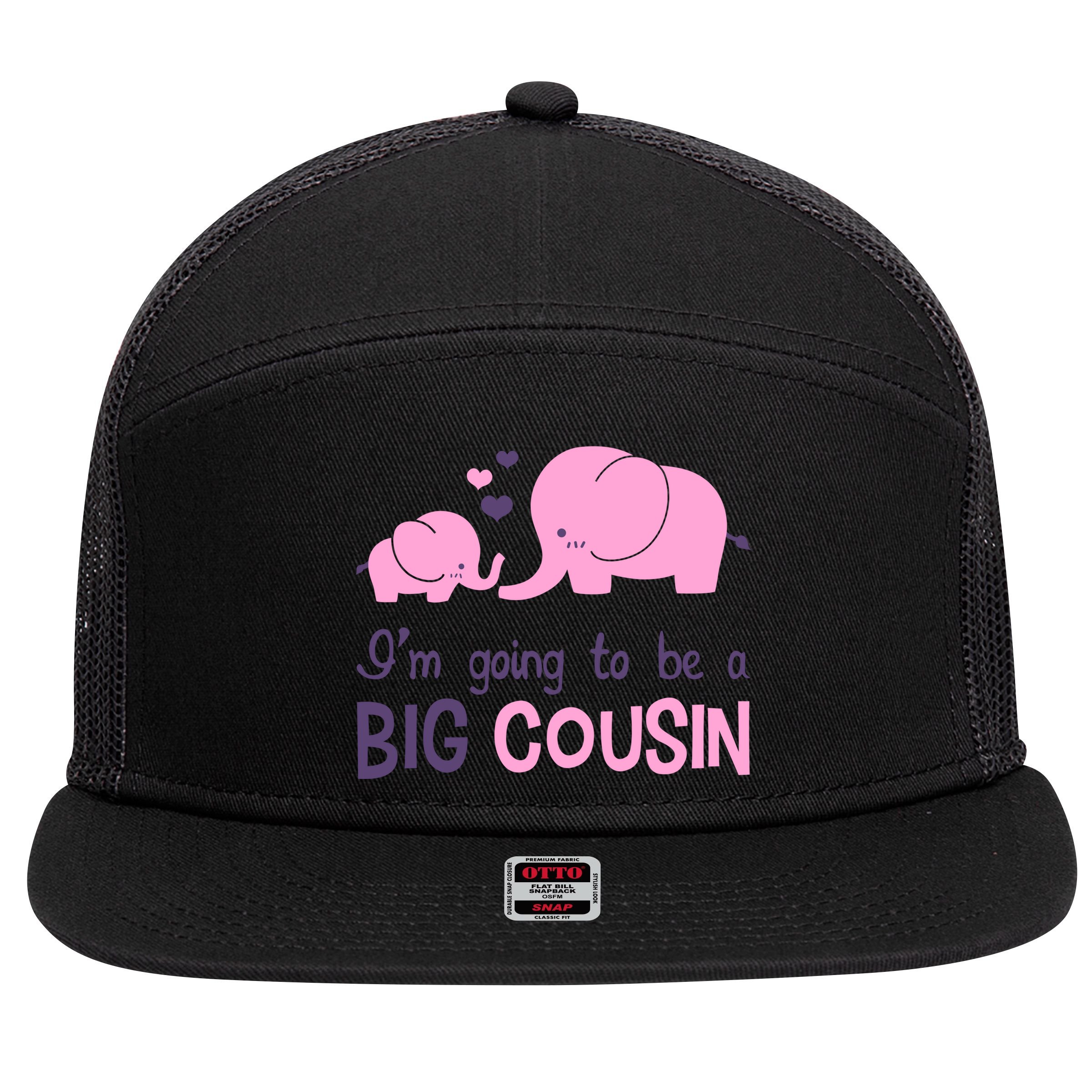I'm Going To Be A Big Cousin Girl Elephant 7 Panel Mesh Trucker Snapback Hat