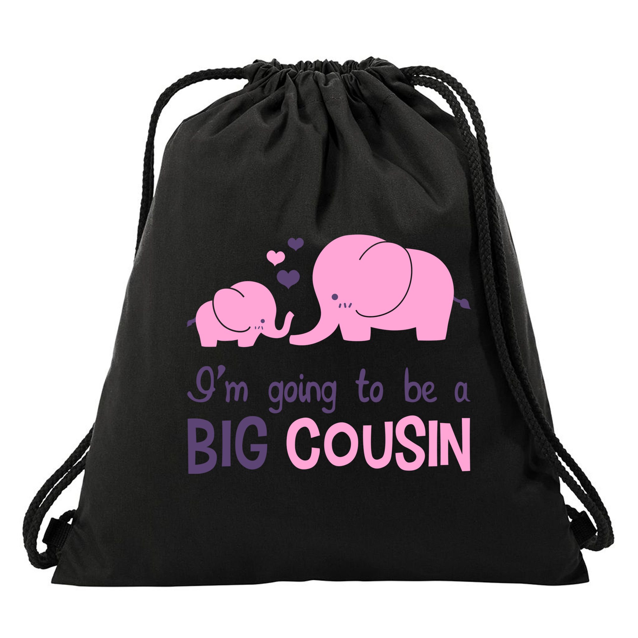 I'm Going To Be A Big Cousin Girl Elephant Drawstring Bag
