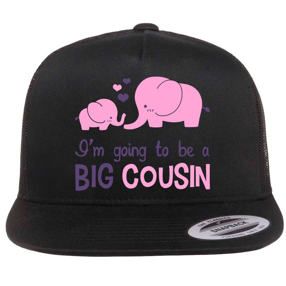 I'm Going To Be A Big Cousin Girl Elephant Flat Bill Trucker Hat