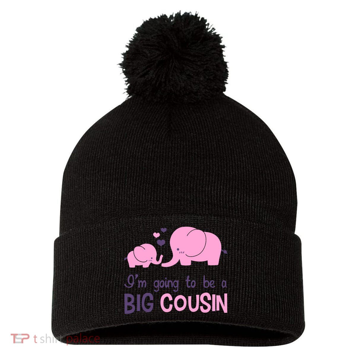 I'm Going To Be A Big Cousin Girl Elephant Pom Pom 12in Knit Beanie