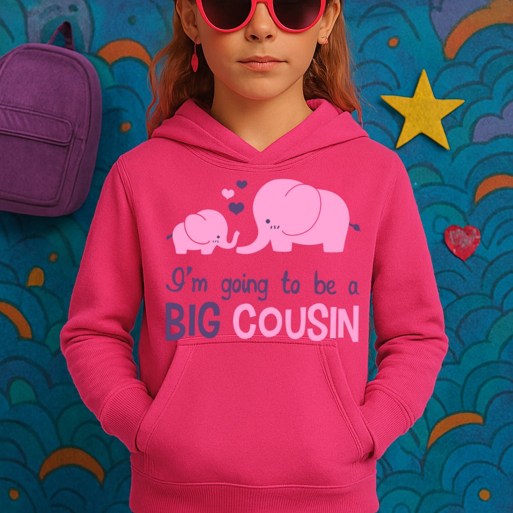 I'm Going To Be A Big Cousin Girl Elephant Kids Hoodie
