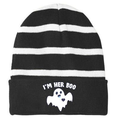 I'm Her Boo Matching Halloween Striped Beanie with Solid Band