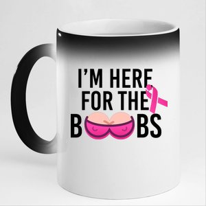 I'm Here For The Boobs Breast Cancer 11oz Black Color Changing Mug