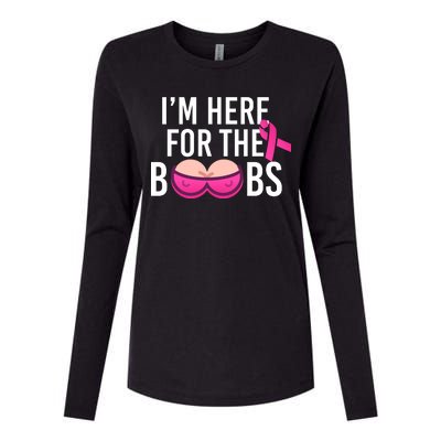 I'm Here For The Boobs Breast Cancer Womens Cotton Relaxed Long Sleeve T-Shirt