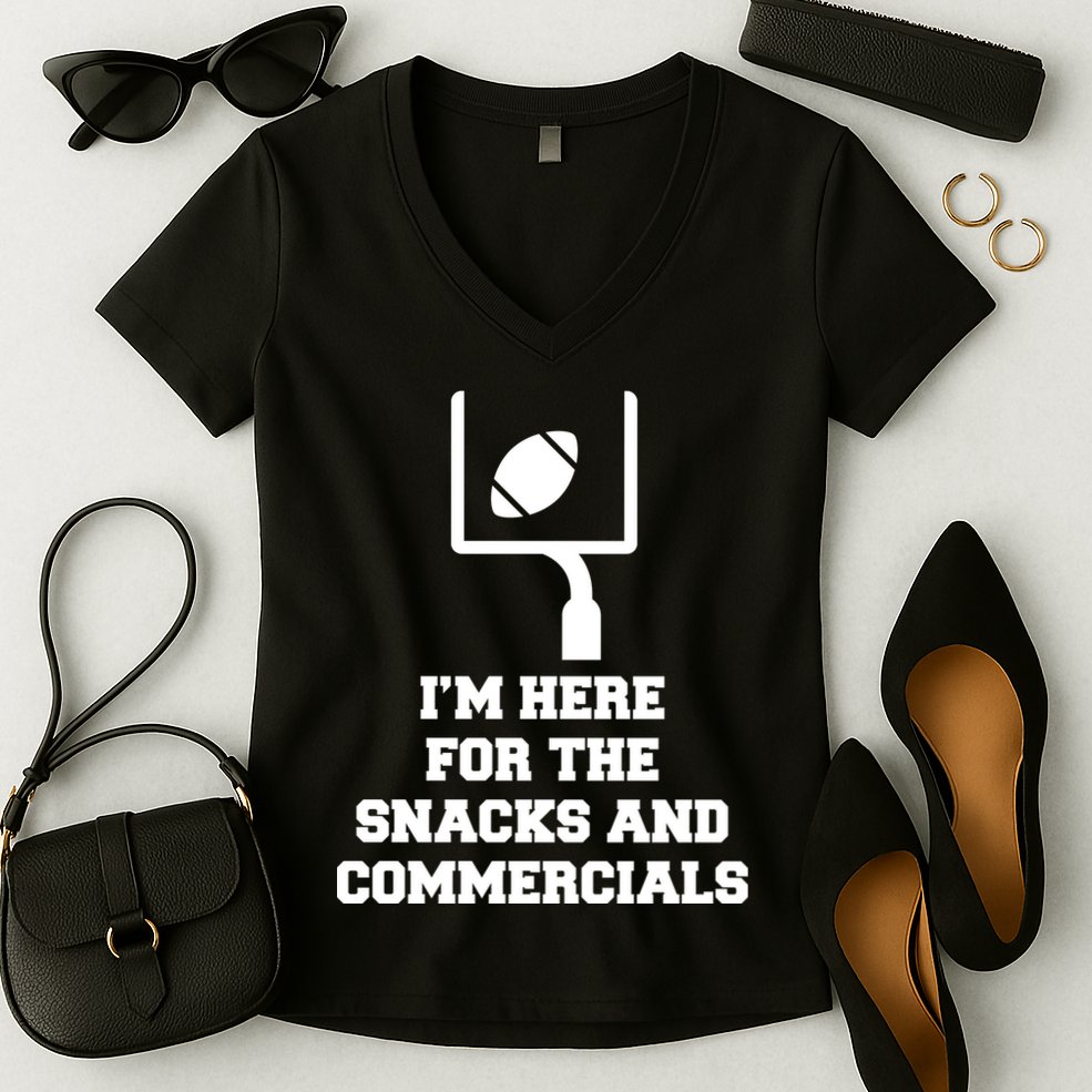I'm Here For The Snacks And Commercials Women's V-Neck T-Shirt