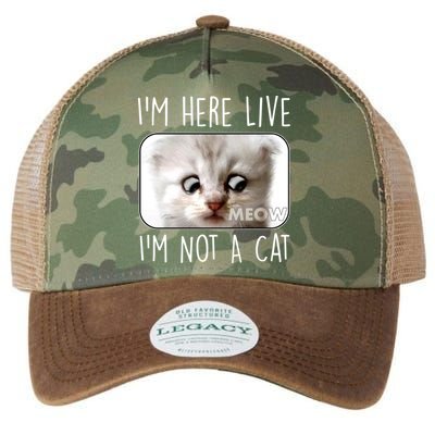 I'm Here Live I'm Not A Cat Zoom Lawyer Cat Meme Legacy Tie Dye Trucker Hat