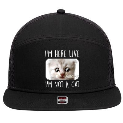 I'm Here Live I'm Not A Cat Zoom Lawyer Cat Meme 7 Panel Mesh Trucker Snapback Hat