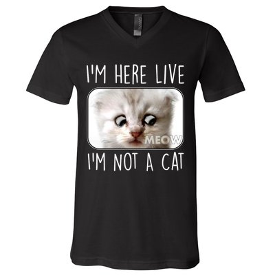 I'm Here Live I'm Not A Cat Zoom Lawyer Cat Meme V-Neck T-Shirt