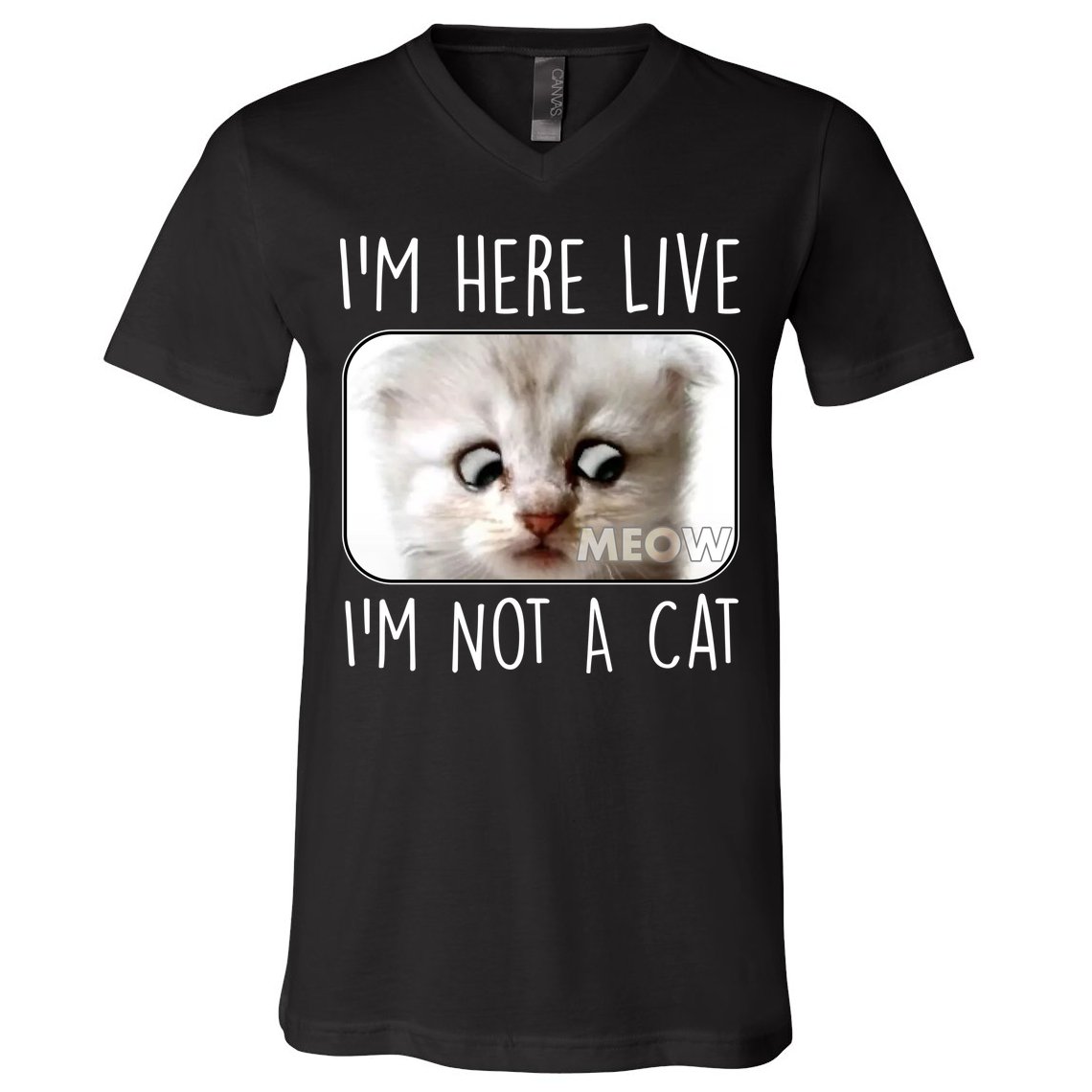 I'm Here Live I'm Not A Cat Zoom Lawyer Cat Meme V-Neck T-Shirt