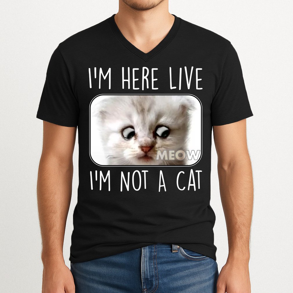 I'm Here Live I'm Not A Cat Zoom Lawyer Cat Meme V-Neck T-Shirt