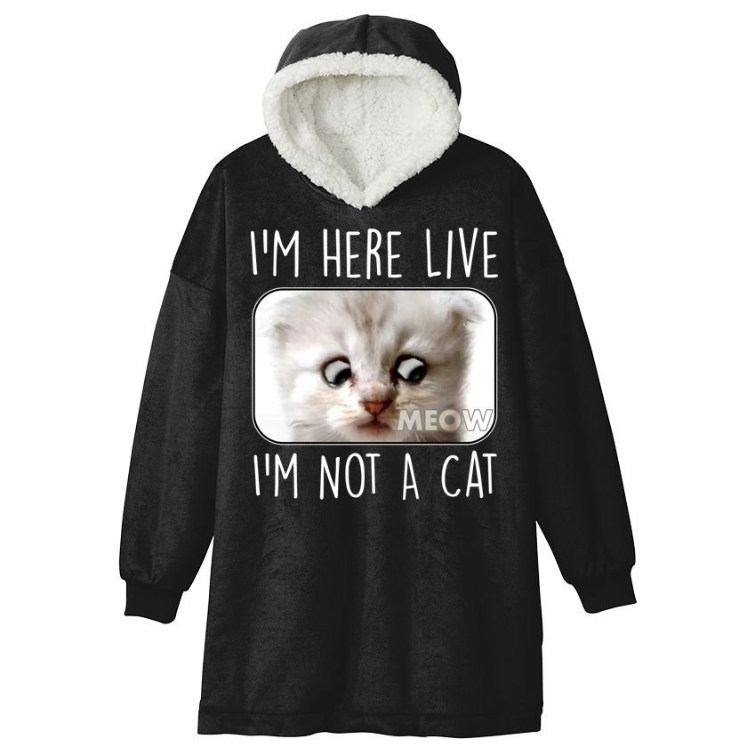 I'm Here Live I'm Not A Cat Zoom Lawyer Cat Meme Hooded Wearable Blanket