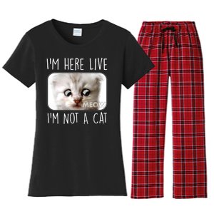 I'm Here Live I'm Not A Cat Zoom Lawyer Cat Meme Women's Flannel Pajama Set