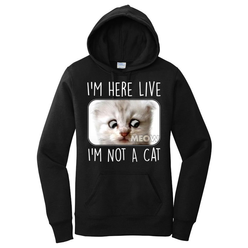 I'm Here Live I'm Not A Cat Zoom Lawyer Cat Meme Women's Pullover Hoodie