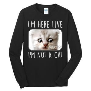 I'm Here Live I'm Not A Cat Zoom Lawyer Cat Meme Tall Long Sleeve T-Shirt